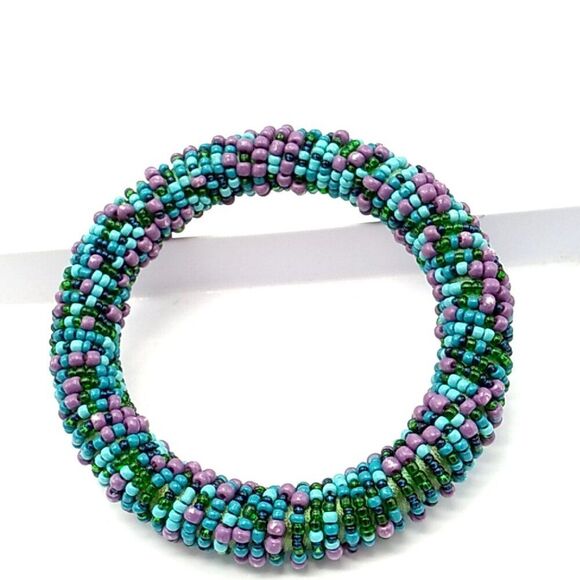 Seed Bead Roll Bangle Bracelet 7" NWOT - Picture 3 of 6